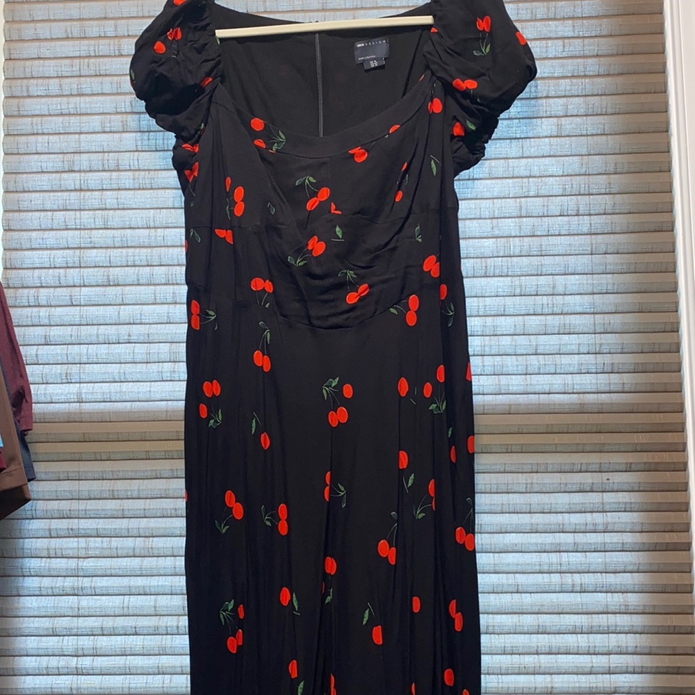 ASOS women long black dress with cherry pattern new